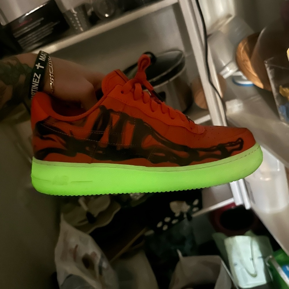 RARE Nike Af1 Skeletal Force One QS Orange Sz 9 Mens Halloween Limited Edition - Picture 9 of 10